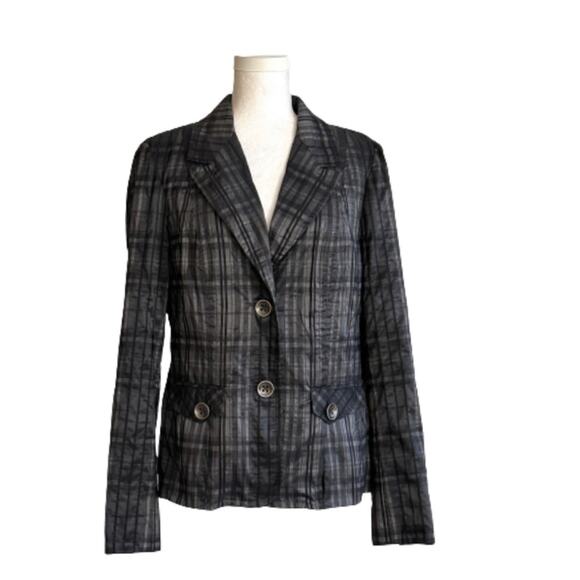 Tribal Black Gray Metallic Textured Button Front Pockets Blazer Jacket Size 10 - Picture 1 of 12